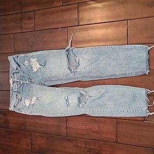 Free People Light Blue Distressed Straight Leg Jeans